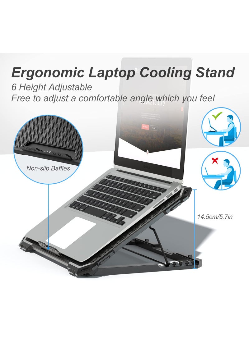 Laptop Cooling Pad With 6 Cooling Fans, 13-15.6 Inch Laptop Cooling Pad With 6 Height Adjustable Laptop Cooling Pads, Equipped With Two Usb Ports,Black  - Image 3