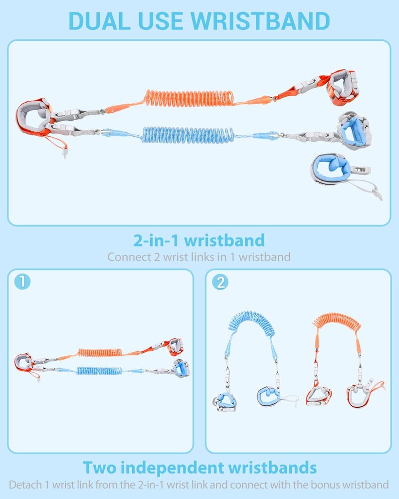 Dr.Meter [Upgrade] Anti Lost Wrist Link, Dr. meter 2 in 1 Toddlers Safety Wristband Leash with Key & Lock, Kids Anti Lost Walking Harness Rope for Babies, Dual Length 6.56ft - Image 2
