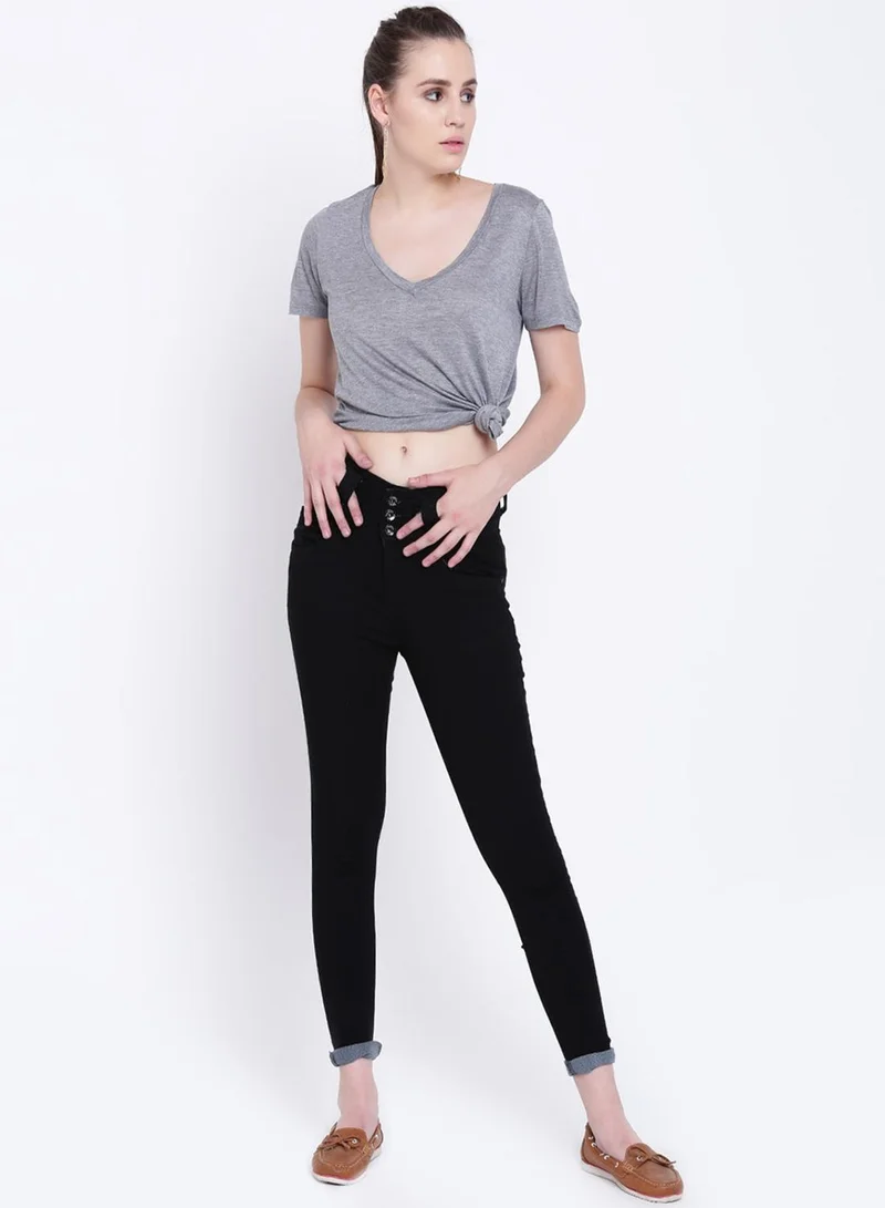 Women Black Slim Fit High-Rise Clean Look Stretchable Jeans