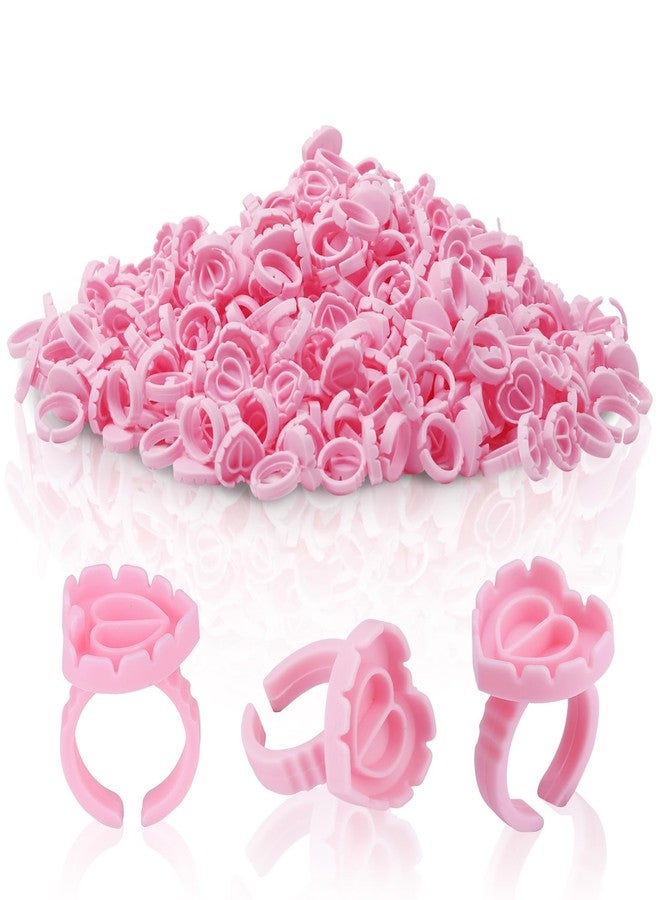 Embagol 100 PCS Glue Rings for Eyelash Extensions Disposable Lovely Heart Blossom Cups Makeup Plastic Nail Art Supplies - Pink - Image 1