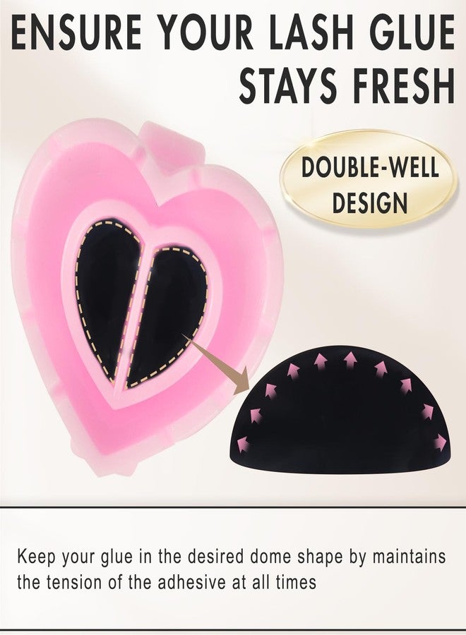 Embagol 100 PCS Glue Rings for Eyelash Extensions Disposable Lovely Heart Blossom Cups Makeup Plastic Nail Art Supplies - Pink - Image 4