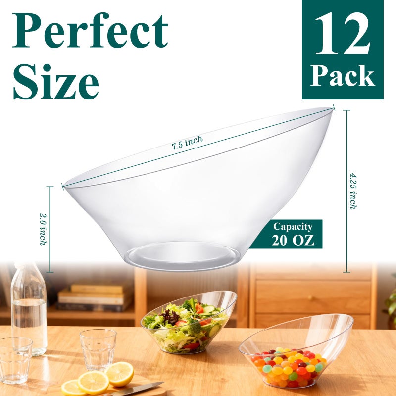 Bestluck 12pack Clear Plastic Serving Bowls for Party,20oz Disposable Serving Bowl,Angled Bowls for Wedding Party Chip, Candy, Salad,Fruit - Image 3