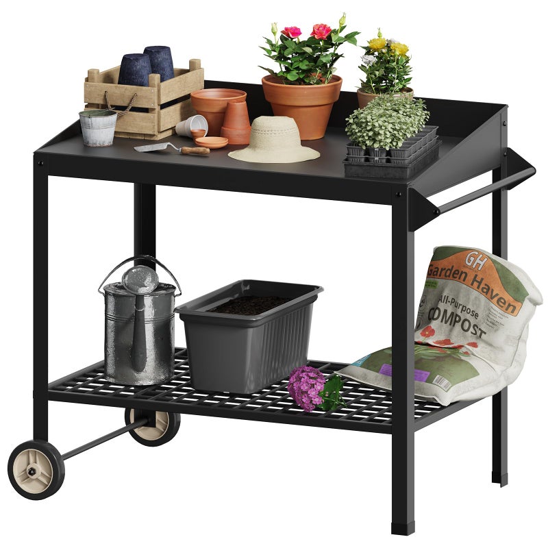 FOYUEE Metal Potting Bench with Wheels Planting Table for Outdoor Gardening Work Benches for Outside Potters Station Weatherproof - Image 1