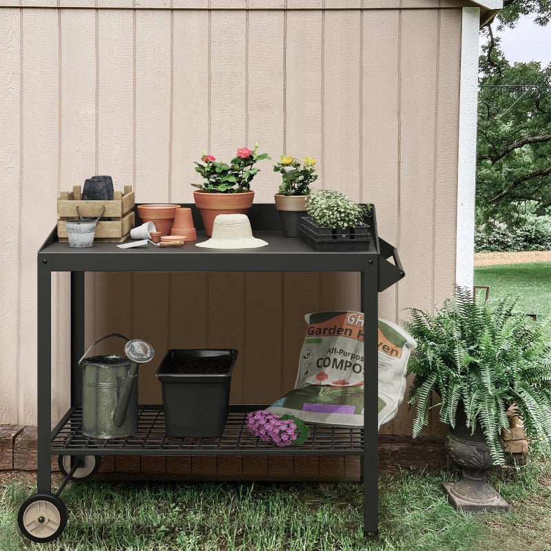 FOYUEE Metal Potting Bench with Wheels Planting Table for Outdoor Gardening Work Benches for Outside Potters Station Weatherproof - Image 2