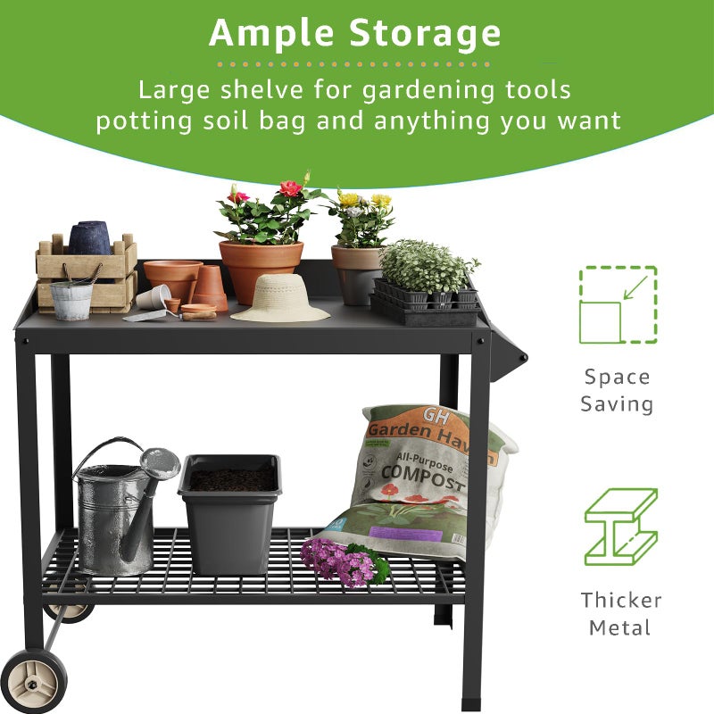 FOYUEE Metal Potting Bench with Wheels Planting Table for Outdoor Gardening Work Benches for Outside Potters Station Weatherproof - Image 5