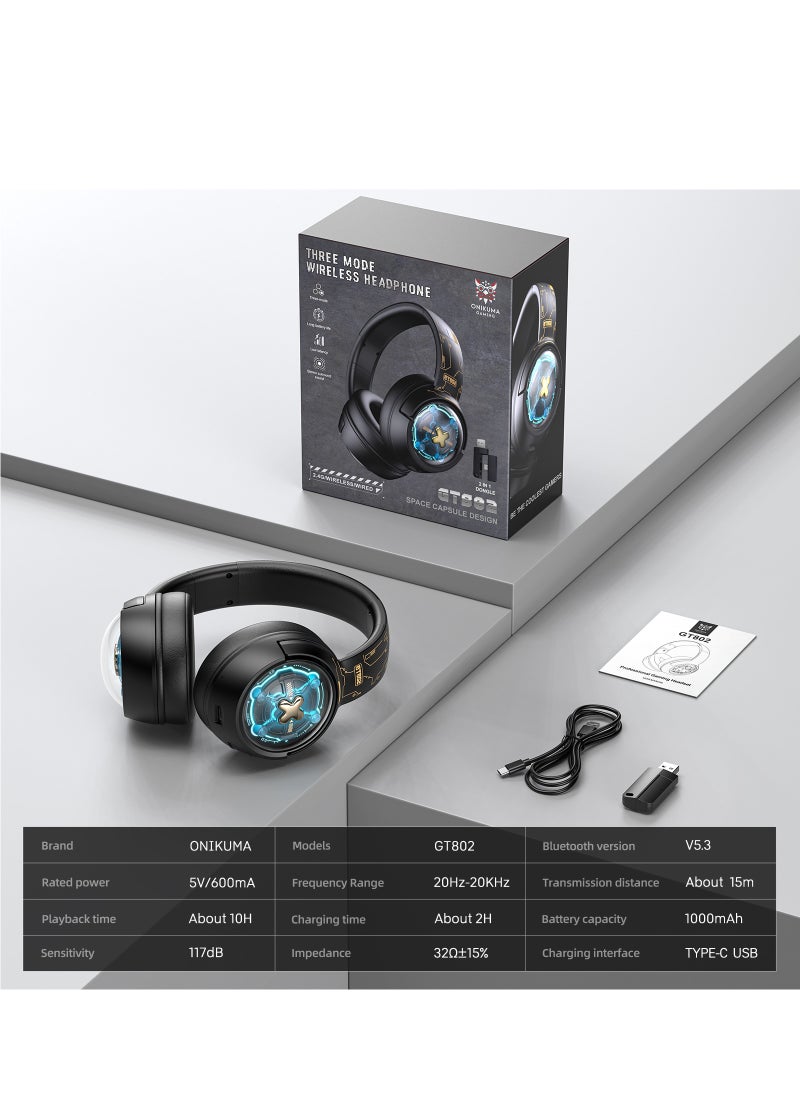 onikuma - Gaming Headset Wireless Tri-Mode Headset Bluetooth/2.4G for PC/Xbox/PS5/PS4/Switch/Tablet/Mobile, Ultra Low Latency Wireless Gamer Headphone with Microphone Phantom color RGB light effect - Image 1