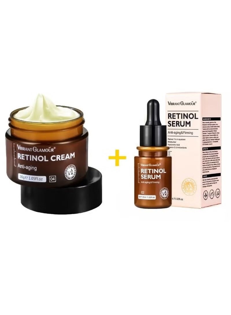 Vibrant Glamour Effective Anti Aging Retinol Cream and Retinol Serum Combo Face Cream Collagen Anti Aging Collagen Firming Serum Anti wrinkle Cream Skin Tightening Lifting Hydrating Cream and Serum Combo - Image 1