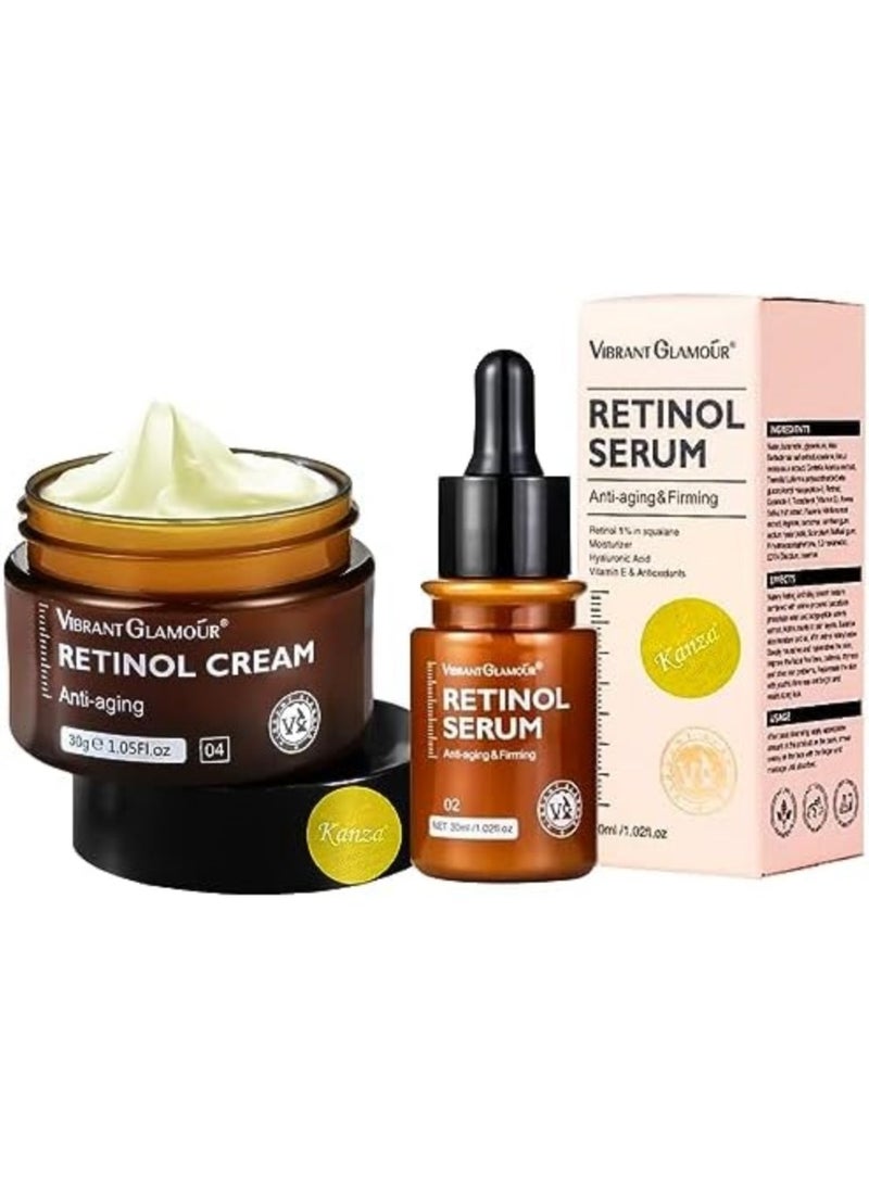 Vibrant Glamour Effective Anti Aging Retinol Cream and Serum Combo Face Cream Collagen Anti Aging Collagen Firming Serum Anti wrinkle Cream Skin Tightening Lifting Hydrating Cream and Serum Combo  - Image 1