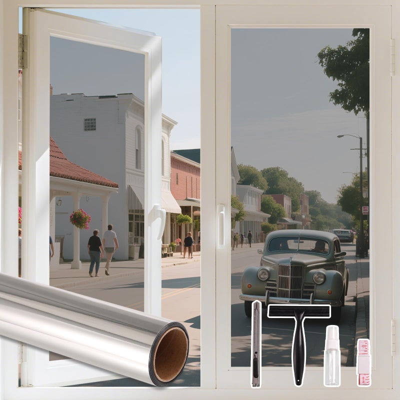 LEMON CLOUD One Way Window Privacy Film See Out Not in Reflective Mirror UV Window Cling Sun Blocking Heat Control Glare Control with Tools175 Inch x 787 Inch