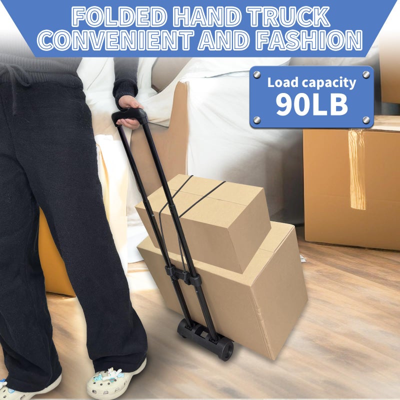VDHU Folding Hand Truck Lightweight Portable Cart,VDHU 2 Wheels Fold Up Hand Cart with Elastic Ropes,Compact Utility Cart with 40kg/90lbs Heavy Duty 2 Wheels for Moving Travel Shopping Office Luggage Use - Image 5