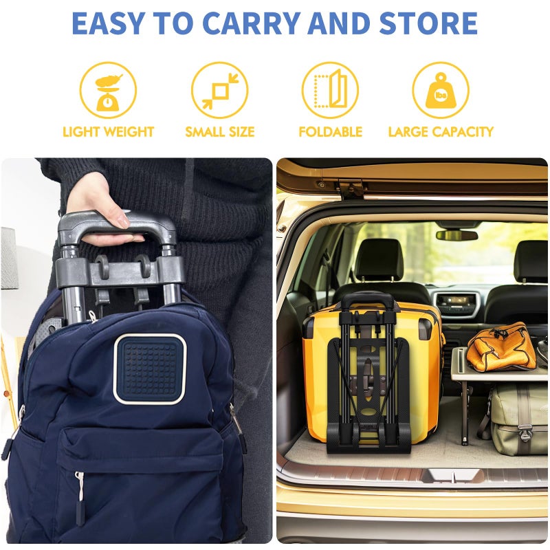 VDHU Folding Hand Truck Lightweight Portable Cart,VDHU 2 Wheels Fold Up Hand Cart with Elastic Ropes,Compact Utility Cart with 40kg/90lbs Heavy Duty 2 Wheels for Moving Travel Shopping Office Luggage Use - Image 3