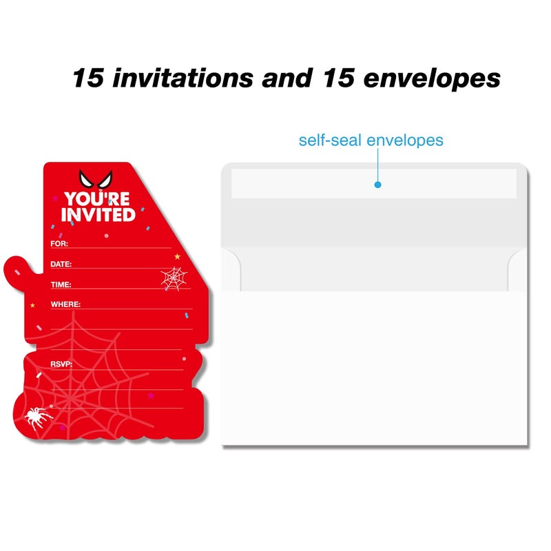 PIXCEOS Superhero 4th Birthday Party Invitations with Envelopes 4 Year Old Birthday Four Shaped Invites Card Boy Party Favors Decorations Supply, 20 Count - Image 3