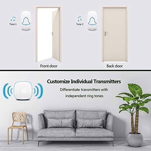 TOZUNYI BO YING Wireless Doorbell, Waterproof Door Bell with 38 Melodies and Led Flash,1000-Foot Range, 4 Level Volume, 2 Remote Buttons & 1 Receiver, (White) - Image 5
