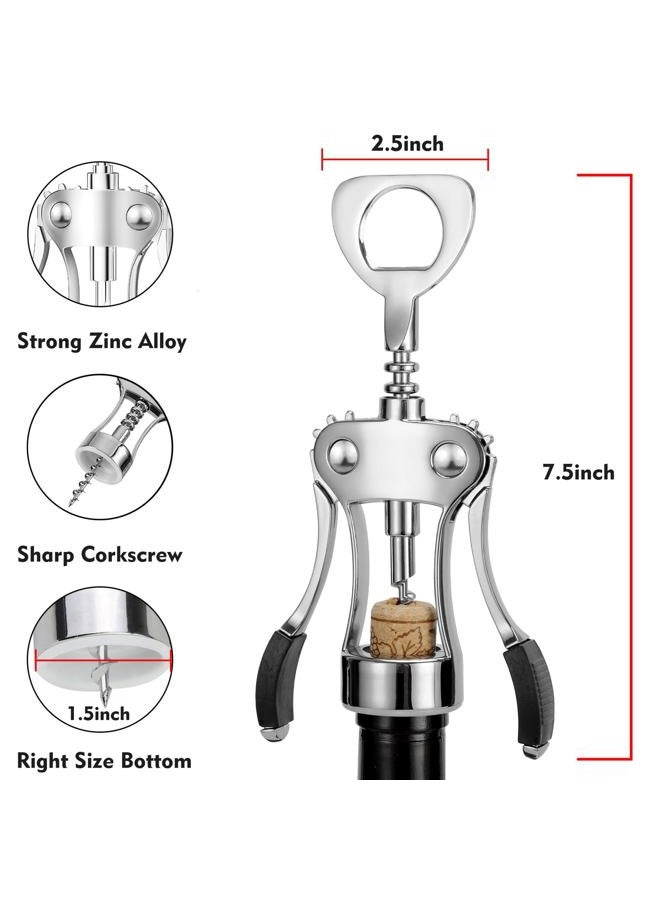 KORCCI Wine Opener with Stopper, Cutter - Wine Bottle Opener Bundle, Zinc Alloy Wing Corkscrew Heavy Duty, Cork Screw Beer Opener for Bartenders, Multifunctional Bottle Opener for Kitchen, Restaurant, Bar - Image 2