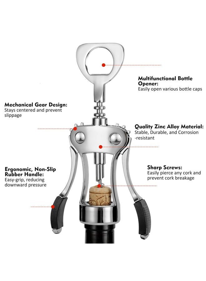 KORCCI Wine Opener with Stopper, Cutter - Wine Bottle Opener Bundle, Zinc Alloy Wing Corkscrew Heavy Duty, Cork Screw Beer Opener for Bartenders, Multifunctional Bottle Opener for Kitchen, Restaurant, Bar - Image 3