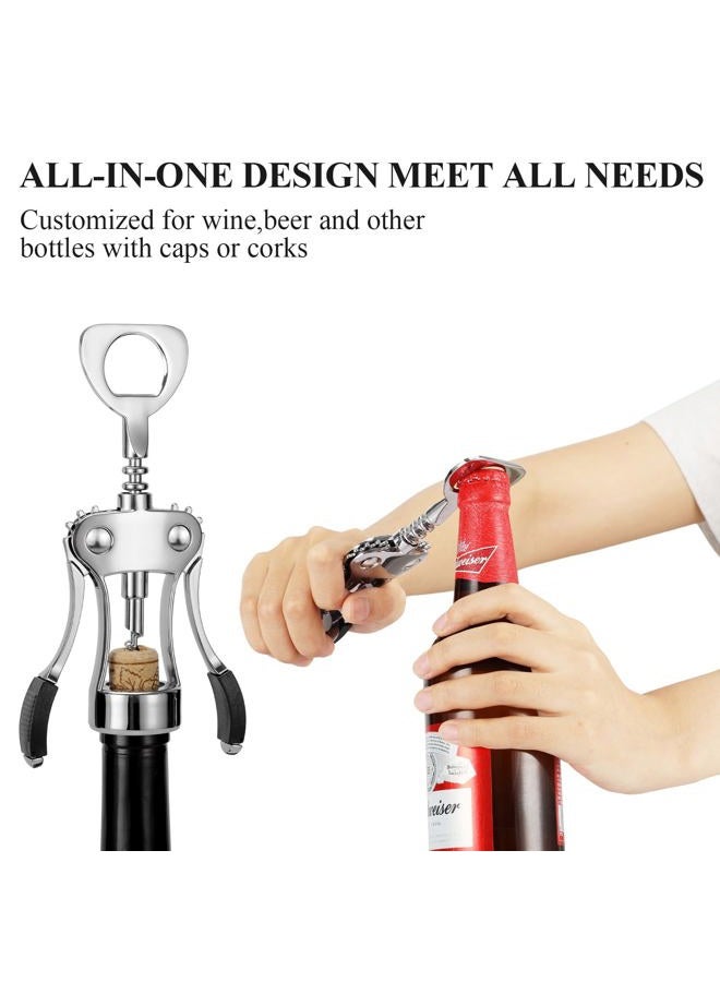 KORCCI Wine Opener with Stopper, Cutter - Wine Bottle Opener Bundle, Zinc Alloy Wing Corkscrew Heavy Duty, Cork Screw Beer Opener for Bartenders, Multifunctional Bottle Opener for Kitchen, Restaurant, Bar - Image 4