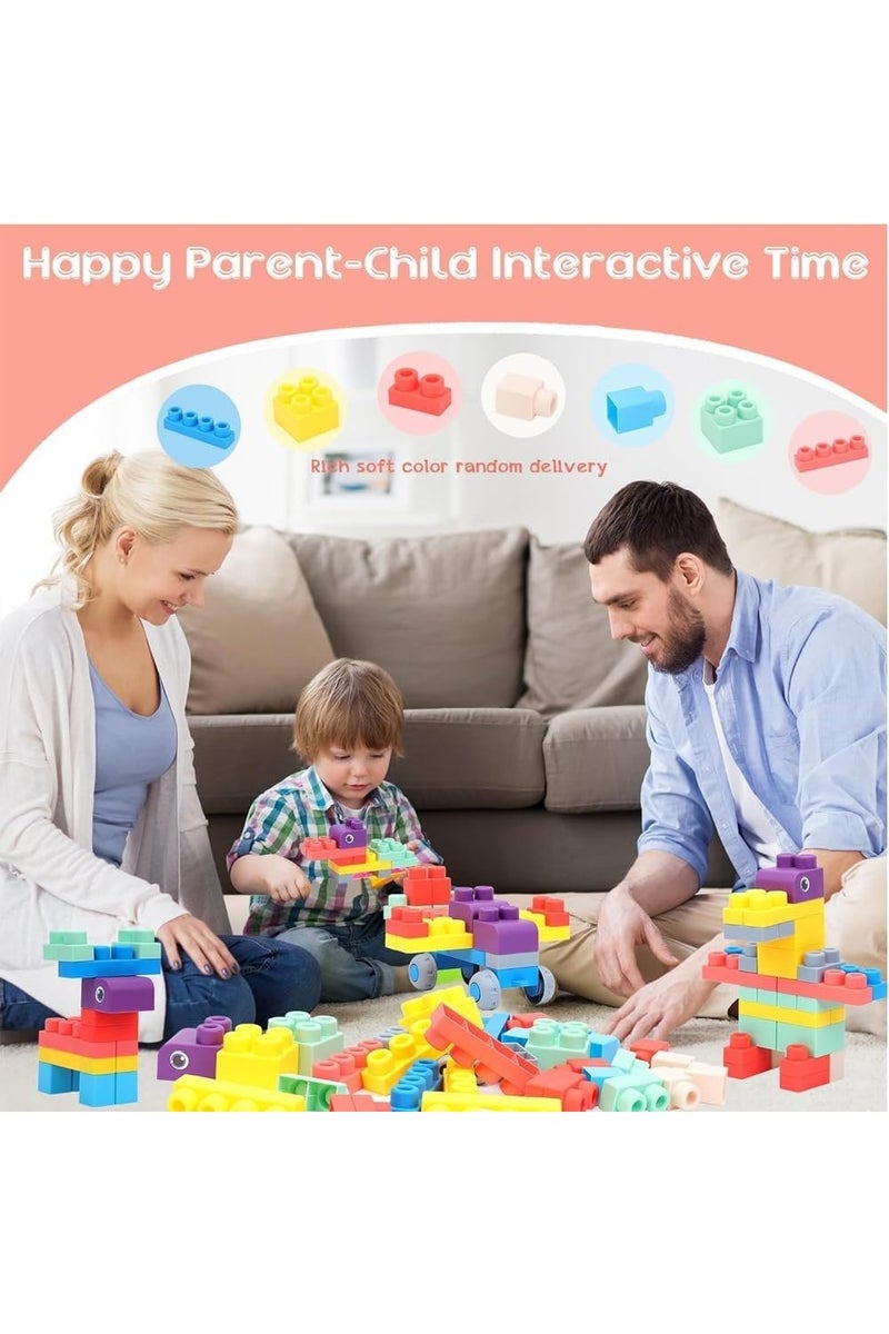 LIMOS Soft Rubber Building Block Early Educational Toy Can Be Boiled And Bitten And Build A Preschool Education Sensory Stacking Rock Suitable For Baby 1-3 Years Old Blocks Toy Storage Bucket 50Pcs - Image 4