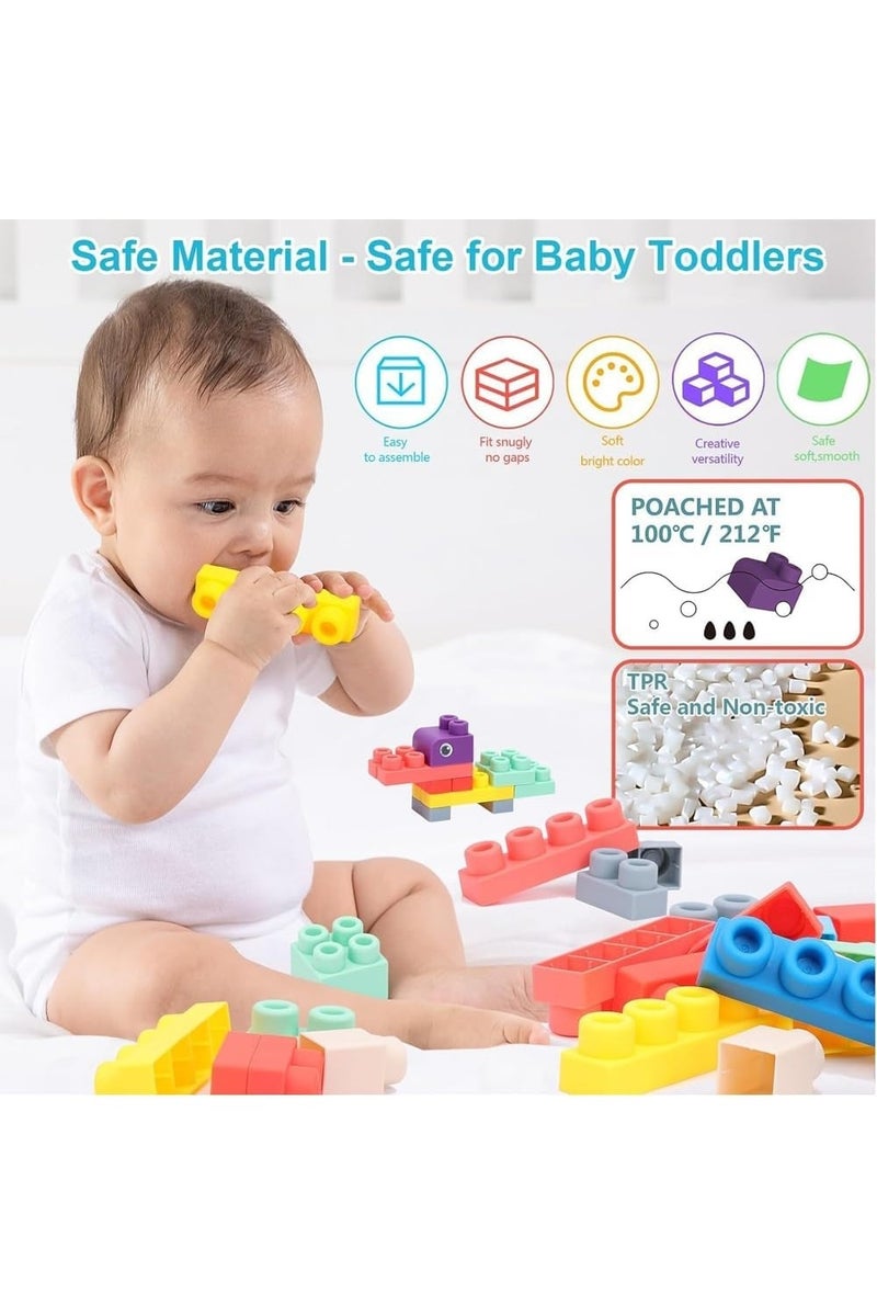 LIMOS Soft Rubber Building Block Early Educational Toy Can Be Boiled And Bitten And Build A Preschool Education Sensory Stacking Rock Suitable For Baby 1-3 Years Old Blocks Toy Storage Bucket 50Pcs - Image 5