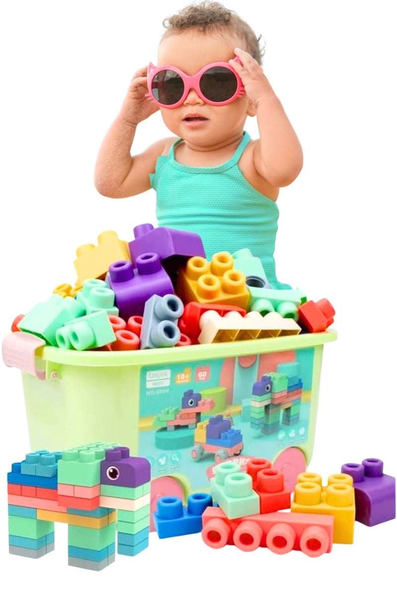 LIMOS Soft Rubber Building Block Early Educational Toy Can Be Boiled And Bitten And Build A Preschool Education Sensory Stacking Rock Suitable For Baby 1-3 Years Old Blocks Toy Storage Bucket 50Pcs - Image 1