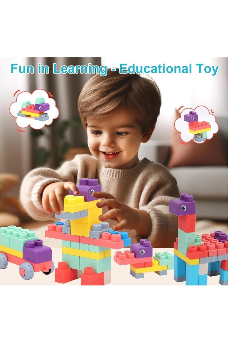 LIMOS Soft Rubber Building Block Early Educational Toy Can Be Boiled And Bitten And Build A Preschool Education Sensory Stacking Rock Suitable For Baby 1-3 Years Old Blocks Toy Storage Bucket 50Pcs - Image 2