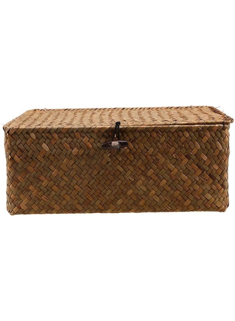 سلة تخزين من الخوص، صندوق تخزين من الخيزران المنسوج مع أغطية، سلال غسيل من الأعشاب البحرية، منظم مكياج للحمام، غرفة المعيشة، المطبخ (كبير) - Image 5