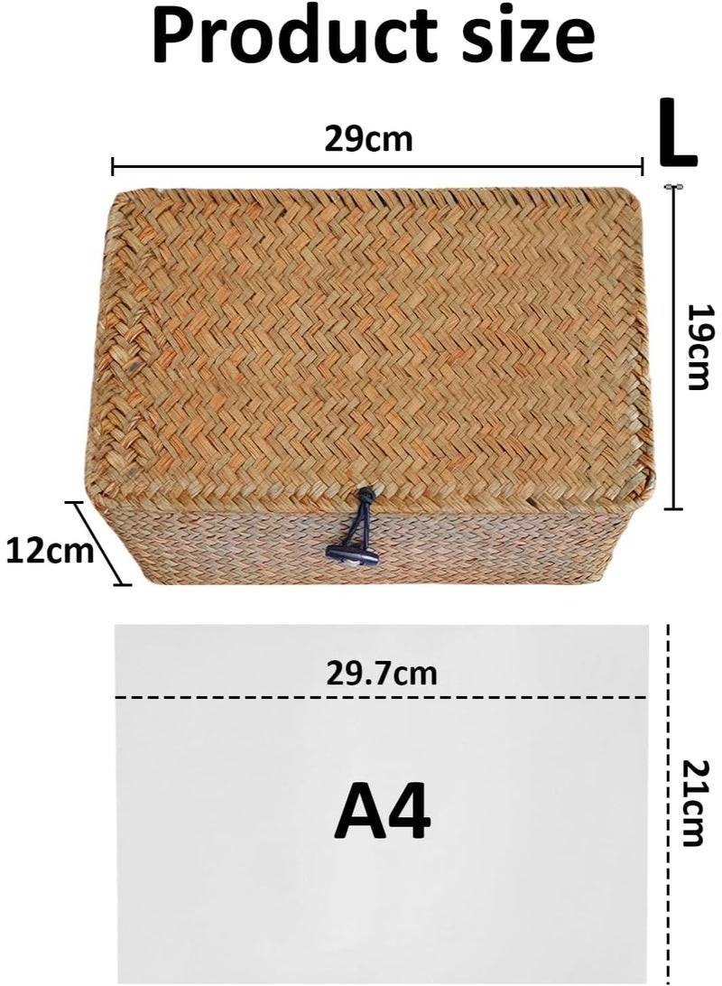 سلة تخزين من الخوص، صندوق تخزين من الخيزران المنسوج مع أغطية، سلال غسيل من الأعشاب البحرية، منظم مكياج للحمام، غرفة المعيشة، المطبخ (كبير) - Image 2