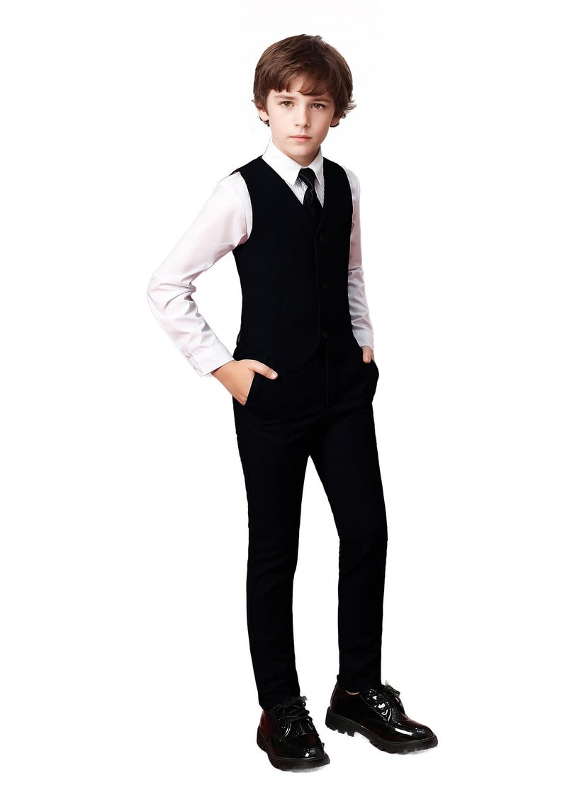 Addneo Boys Black Suit for Toddler Silm Fit Suits Toddler Ring Bearer Outfit for Boys Size 6 - Image 3