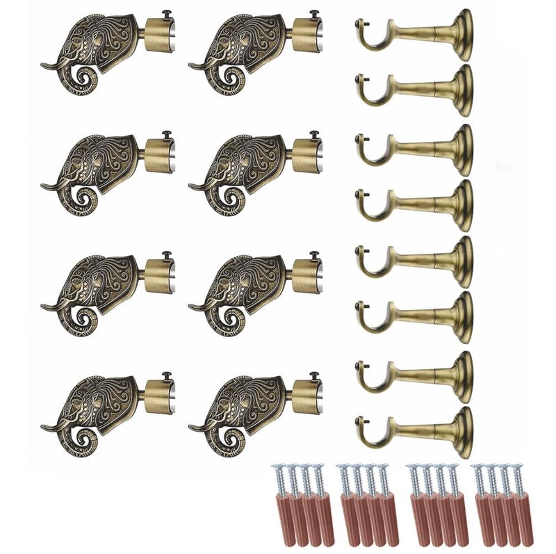 GLOXY Traditional Rajwadi Aluminium Curtain Brackets Curtain Knobs Curtain Holder with Decorative Curtain Rod End Cap Curtain Rod Holder for Wall Decoration Items for HallAntique 8 Pcs - Image 1