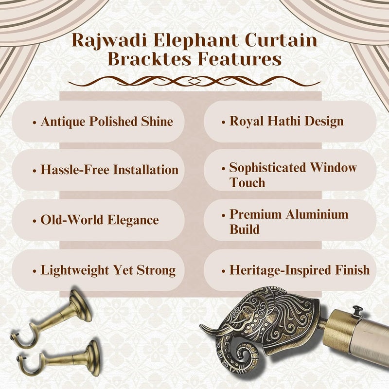 GLOXY Traditional Rajwadi Aluminium Curtain Brackets Curtain Knobs Curtain Holder with Decorative Curtain Rod End Cap Curtain Rod Holder for Wall Decoration Items for HallAntique 8 Pcs - Image 3