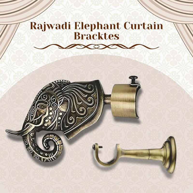 GLOXY Traditional Rajwadi Aluminium Curtain Brackets Curtain Knobs Curtain Holder with Decorative Curtain Rod End Cap Curtain Rod Holder for Wall Decoration Items for HallAntique 8 Pcs - Image 2