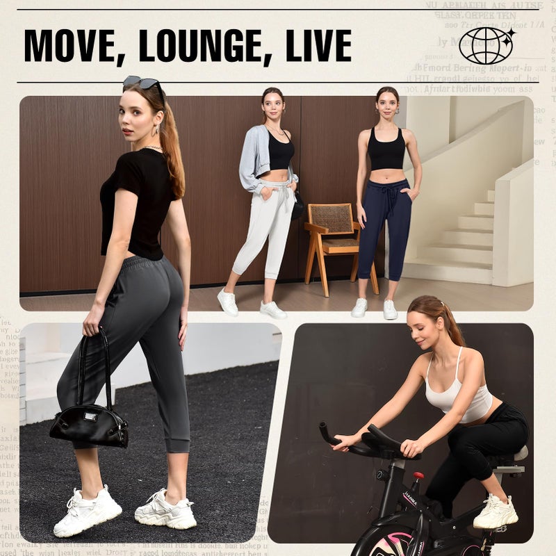Walifrey Capri Pants for Women with Pockets, Cropped Joggers Drawstring Sweatpants for Lounging Workout and Gym Black,1 Pack Black L - Image 5