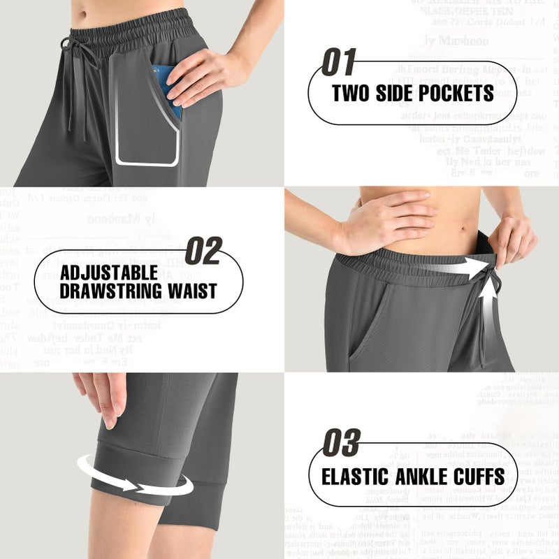 Walifrey Capri Pants for Women with Pockets, Cropped Joggers Drawstring Sweatpants for Lounging Workout and Gym Black,1 Pack Black L - Image 4