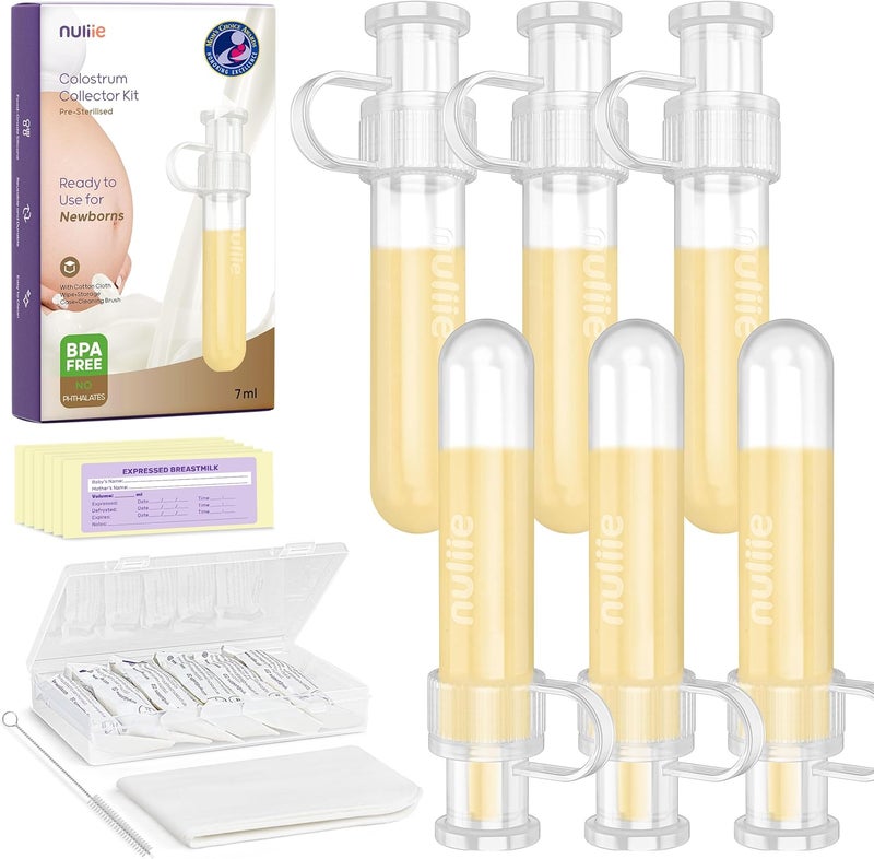 Nuliie Colostrum Collector Kit 7ml6pcs Leakproof Reusable Breast Milk Collector Heat  Freezer Resistant BPAFree With Cotton Cloth Wipe Storage Case Cleaning Brush  ReadytoUse for Newborns - Image 1