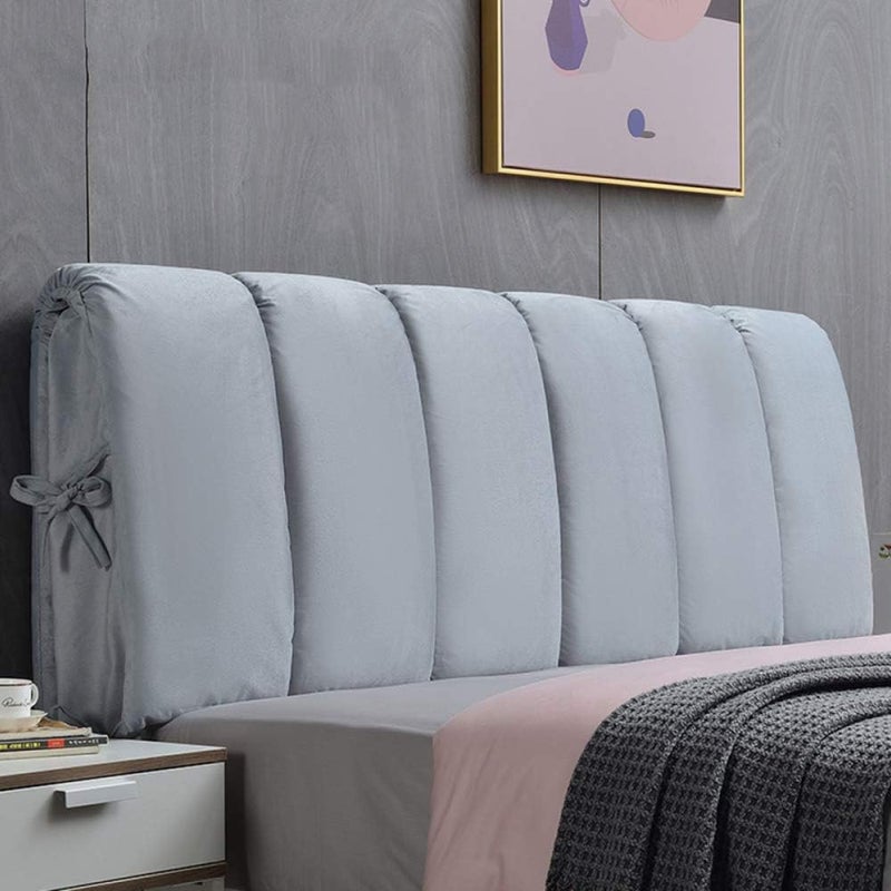 Light Luxury Bed Headboard Comfortable Corn Velvet Cotton Filling Cushion Large Backrest Anti-Collision Nordic Style Decoration Bed Head Dustproof Protector Slip Blue-120×50cm (Gray 200×50cm) - Image 1