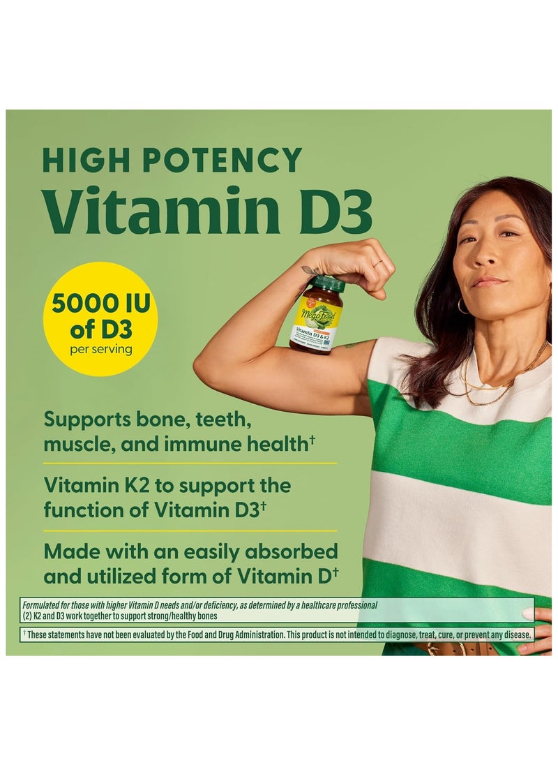 MegaFood - MegaFood Vitamin D3 5000 IU (125 mcg) - Vegetarian Vitamin D Supplements with Vitamin D3 K2, Supports Bones, Teeth, Muscles & Immune Health, Certified Non-GMO - 60 Mini Capsules, 60 Servings - Image 1