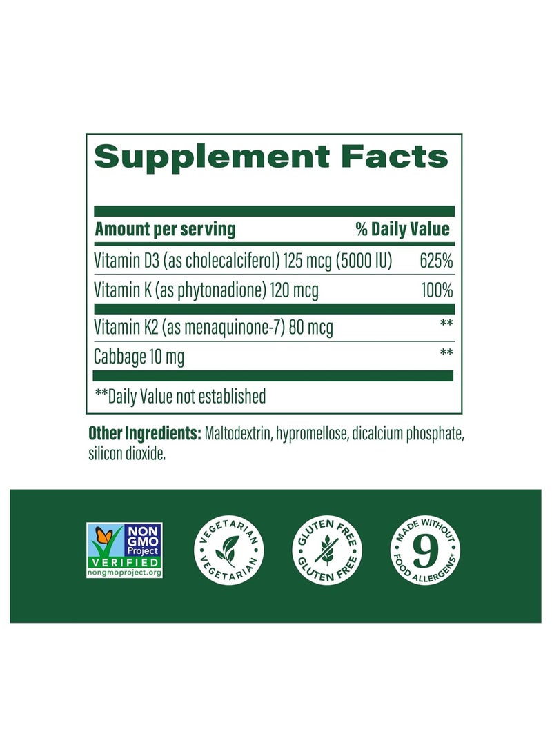 MegaFood - MegaFood Vitamin D3 5000 IU (125 mcg) - Vegetarian Vitamin D Supplements with Vitamin D3 K2, Supports Bones, Teeth, Muscles & Immune Health, Certified Non-GMO - 60 Mini Capsules, 60 Servings - Image 1