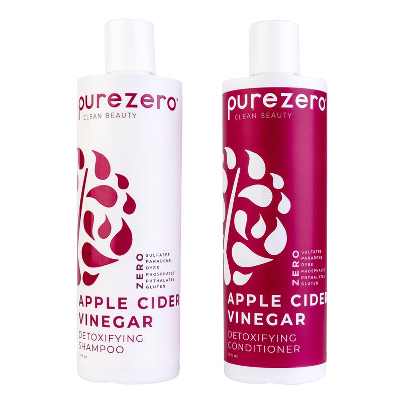Purezero Apple Cider Vinegar Shampoo  Conditioner Set  Detox Scalp  Hair  pH balanced Increase Hydration  Zero Sulfates Parabens Dyes  100 Vegan  Cruelty Free  Great For Color Treated Hair