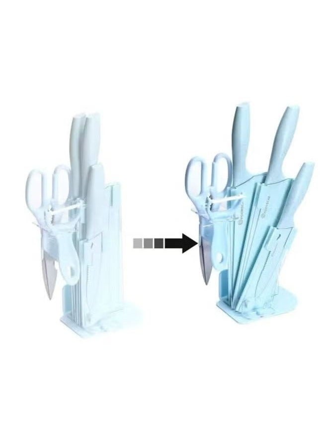 7-piece set of kitchen knives, storage protection, clean and tidy, blue  - Image 3