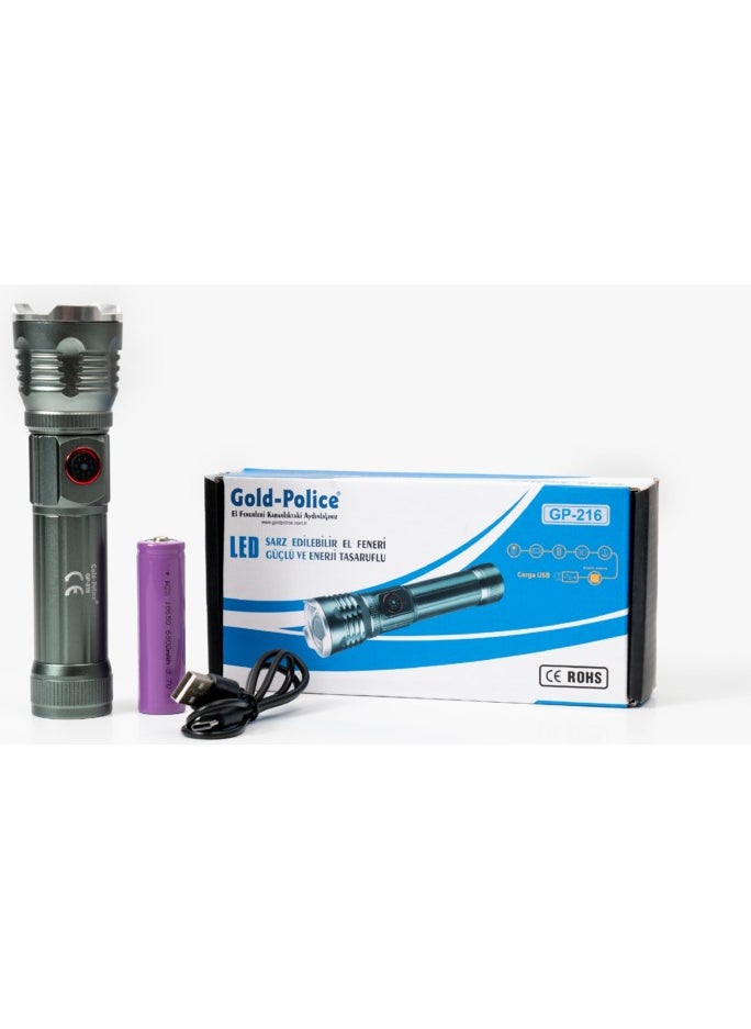 Birlik Gold Police GP-216 Rechargeable Flashlight Powerful Tg LED 2000 Lumens 
