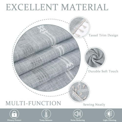 ColorBird Curtains for Living Room 2 Panels Set, Linen Curtains 84 inches Long, Grey Blue Boho Bedroom Room Darkening Curtains & Drapes, Embroidered Window Curtains for Dining Door Nursery Office - Image 4