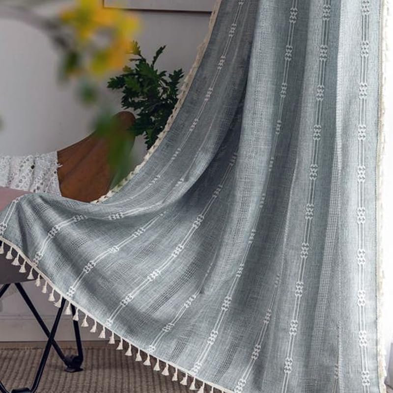 ColorBird Curtains for Living Room 2 Panels Set, Linen Curtains 84 inches Long, Grey Blue Boho Bedroom Room Darkening Curtains & Drapes, Embroidered Window Curtains for Dining Door Nursery Office - Image 2