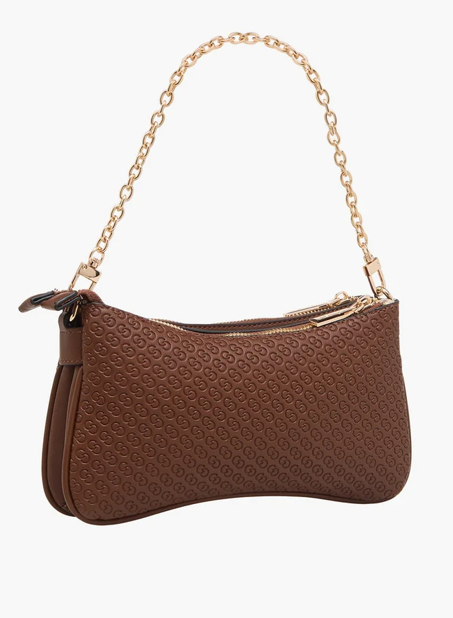 Celeste Monogram Embossed Crossbody Bag with Zip Closure and Chain Strap