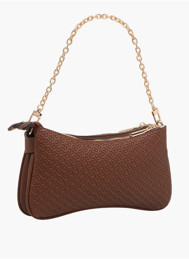 Celeste Monogram Embossed Crossbody Bag with Zip Closure and Chain Strap  - Image 3