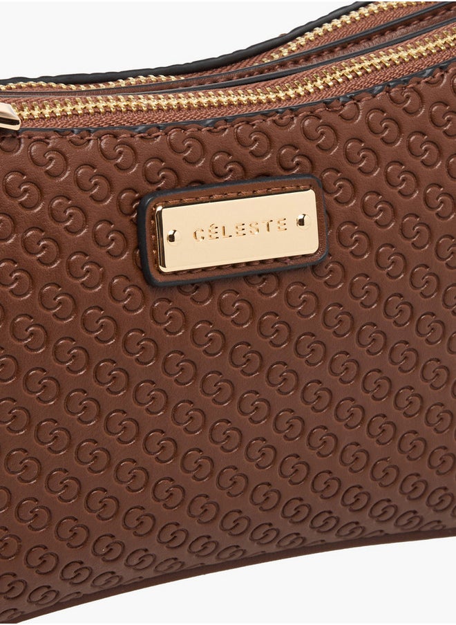 Celeste Monogram Embossed Crossbody Bag with Zip Closure and Chain Strap  - Image 4