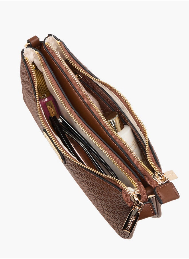 Monogram Embossed Crossbody Bag with Zip Closure and Chain Strap