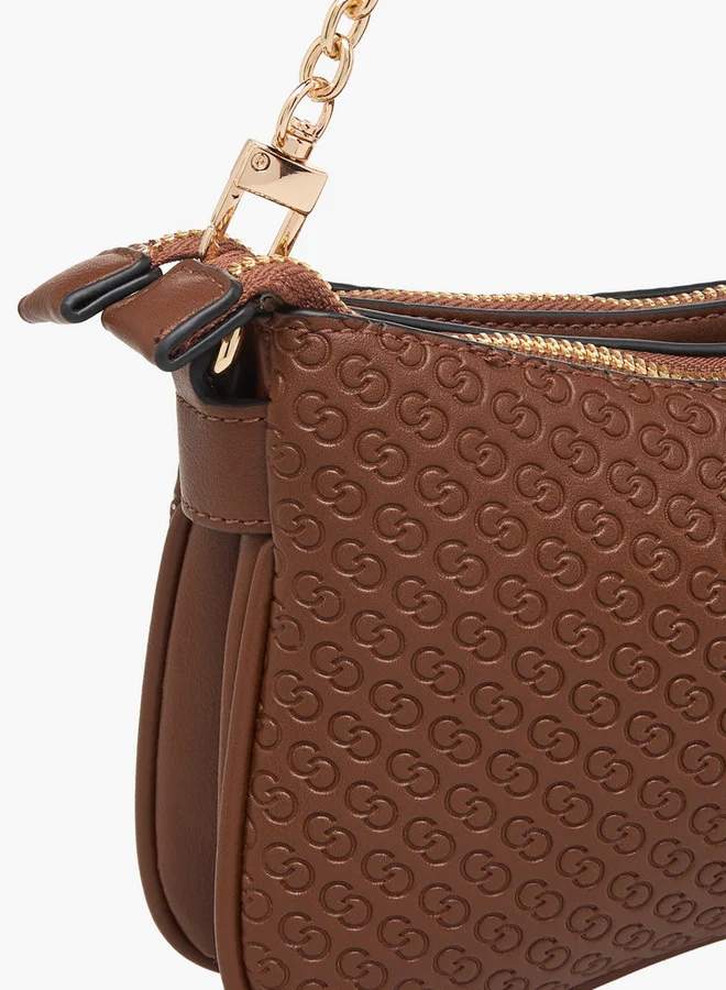 Celeste Monogram Embossed Crossbody Bag with Zip Closure and Chain Strap