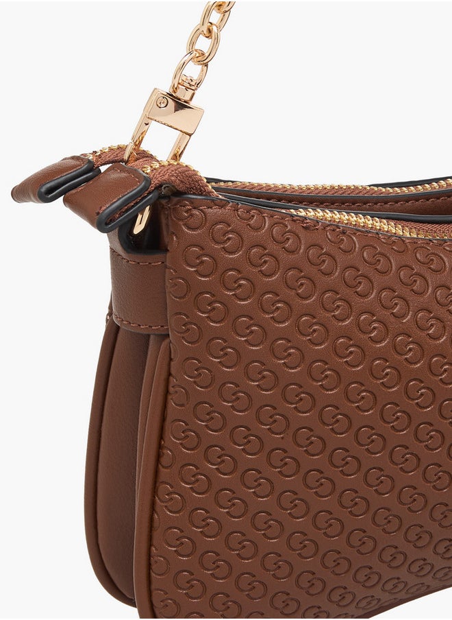 Celeste Monogram Embossed Crossbody Bag with Zip Closure and Chain Strap  - Image 5
