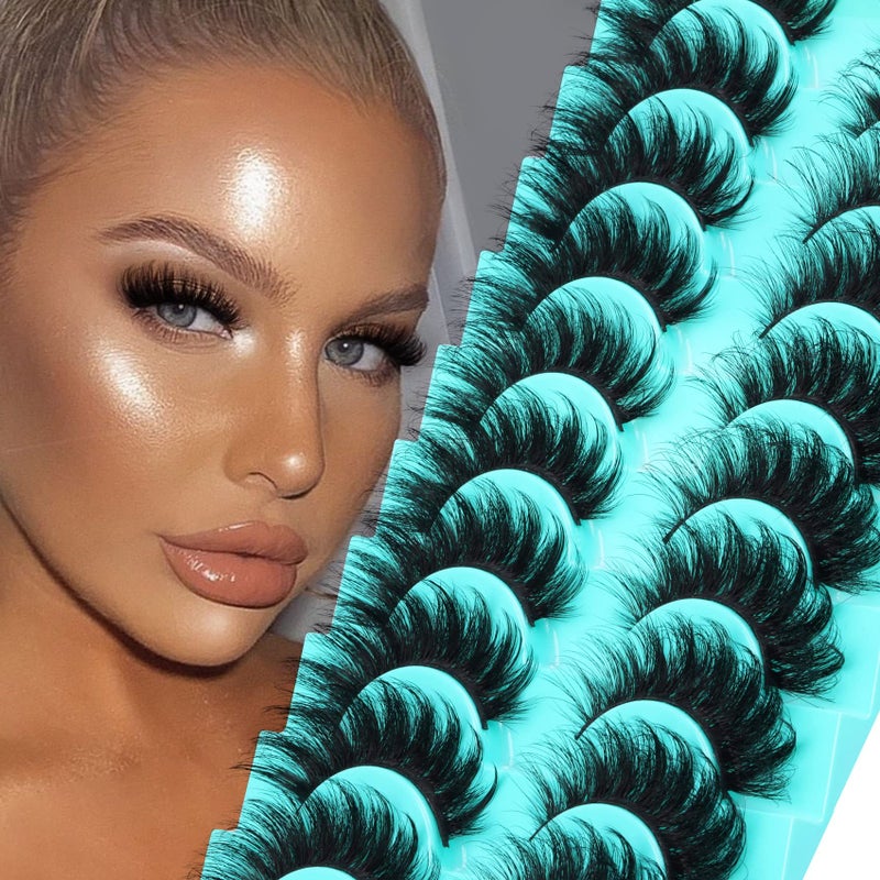 Goddvenus False Eyelashes Fluffy Mink Cat Eye Lashes Strip Pack 10 Pairs 18MM Wispy D Curl Fake Lashes That Look Like Extensions 8D Full Dramatic Eyelash by Goddvenus