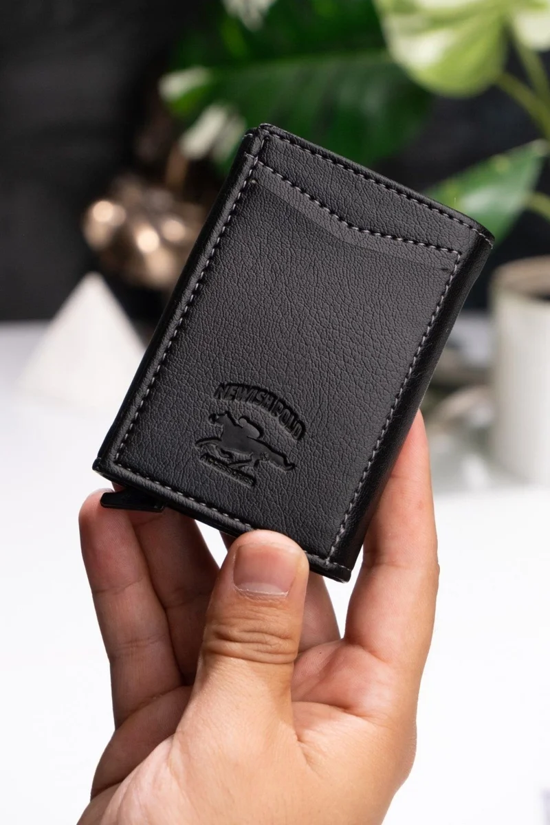 Newish Polo Newishpolo Black Mechanism Card Holder Wallet
