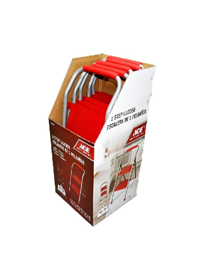 ACE Durable Portable Compact 2-Step Ladder with Soft Handle Red and Silver 83 x 55 x 39.5 cm 1999810  - Image 2